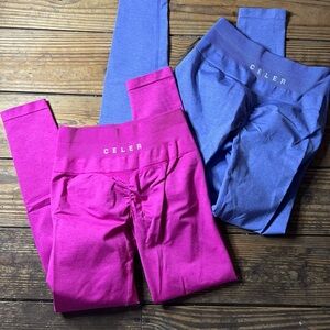 High-Waisted Pink and Blue Athletic Leggings